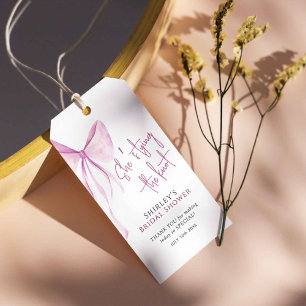 Blush Pink Bow She's Tying the Knot Bridal Shower Gift Tags