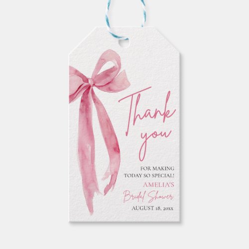 Blush Pink Bow Shes Tying the Knot Bridal Shower Gift Tags