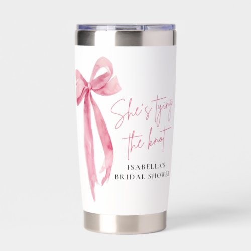 Blush Pink Bow Shes Tying the Knot Bridal Shower Insulated Tumbler