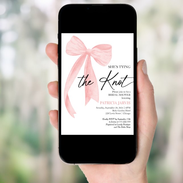Blush Pink Bow She's Tying the Knot Bridal Shower Invitation (Front Digital)