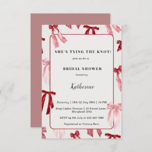 Blush Pink Bow She's Tying the Knot Bridal Shower Invitation