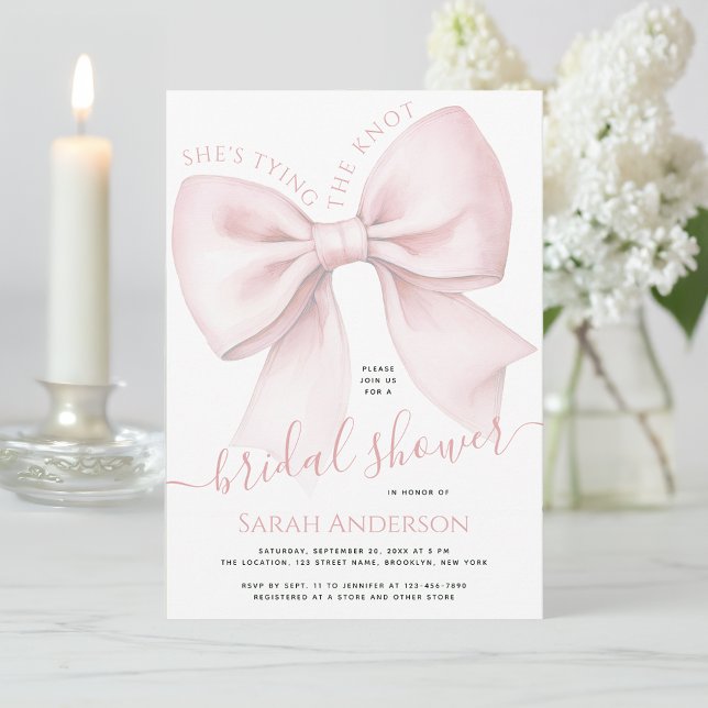 Blush Pink Bow She's Tying the Knot Bridal Shower Invitation (Creator Uploaded)
