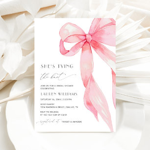 Blush Pink Bow She's Tying the Knot Bridal Shower Invitation
