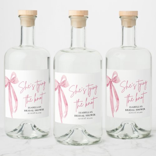 Blush Pink Bow Shes Tying the Knot Bridal Shower  Liquor Bottle Label