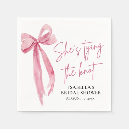 Blush Pink Bow Shes Tying the Knot Bridal Shower  Napkins