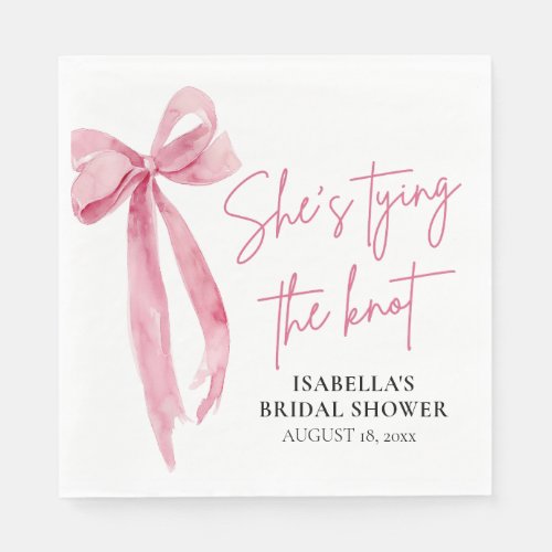 Blush Pink Bow Shes Tying the Knot Bridal Shower  Napkins