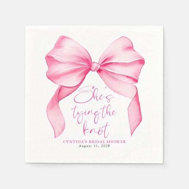 Blush Pink Bow She's Tying the Knot Bridal Shower Napkins (Front)