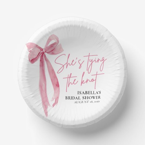 Blush Pink Bow Shes Tying the Knot Bridal Shower Paper Bowls