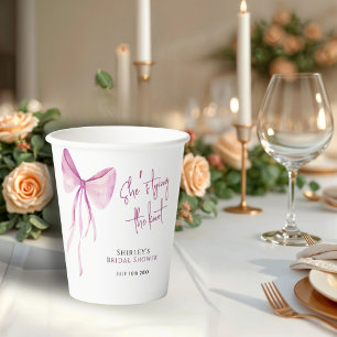 Blush Pink Bow She's Tying the Knot Bridal Shower Paper Cups