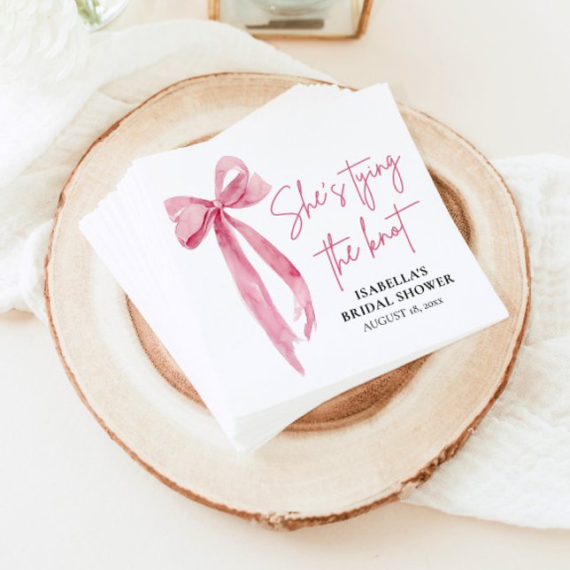 Blush Pink Bow She's Tying the Knot Bridal Shower  Paper Dinner Napkins (Creator Uploaded)
