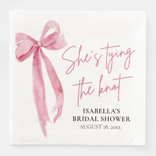 Blush Pink Bow Shes Tying the Knot Bridal Shower  Paper Dinner Napkins