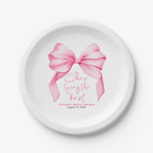 Blush Pink Bow She's Tying the Knot Bridal Shower Paper Plates