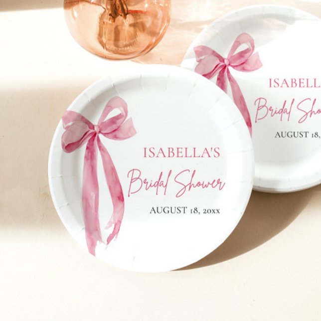 Blush Pink Bow She's Tying the Knot Bridal Shower Paper Plates (Creator Uploaded)