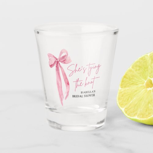 Blush Pink Bow Shes Tying the Knot Bridal Shower  Shot Glass