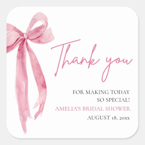 Blush Pink Bow Shes Tying the Knot Bridal Shower Square Sticker