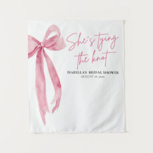 Blush Pink Bow She's Tying the Knot Bridal Shower Tapestry