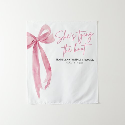 Blush Pink Bow Shes Tying the Knot Bridal Shower Tapestry