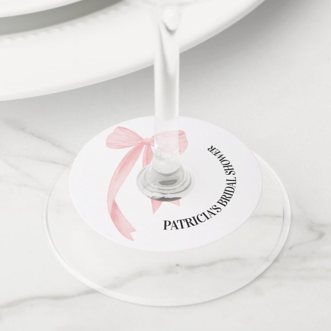 Blush Pink Bow She's Tying the Knot Bridal Shower Wine Glass Tag (Close Up)