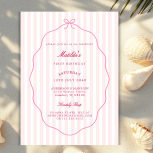 Blush Pink Bow Stripes Classic Girly Any Birthday Invitation