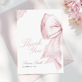 Blush Pink Bow Sweet 16 Birthday Thank You Card