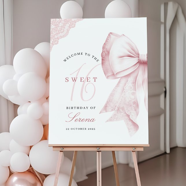 Blush Pink Bow Sweet 16 Birthday Welcome Sign (Creator Uploaded)