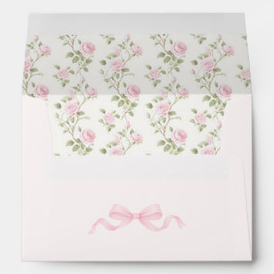 Blush Pink Bow Vintage Watercolor Roses Baby Girl Envelope