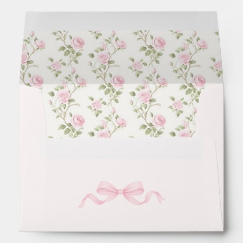 Blush Pink Bow Vintage Watercolor Roses Baby Girl Envelope