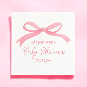 Blush Pink Bow Watercolor Baby Shower Napkins