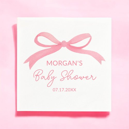 Blush Pink Bow Watercolor Baby Shower Napkins