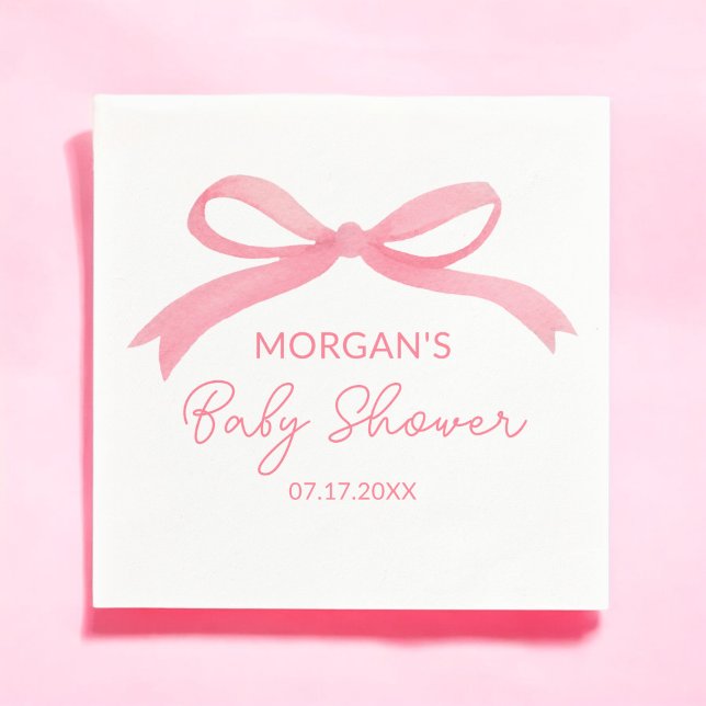 Blush Pink Bow Watercolor Baby Shower Napkins (Creator Uploaded)