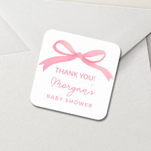 Blush Pink Bow Watercolor Baby Shower Square Sticker