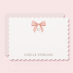 Blush Pink Bow Watercolor Monogram Note Card