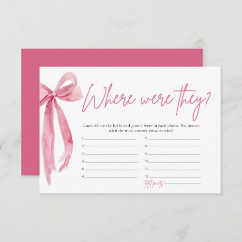 Blush Pink Bow Where Were They Bridal Shower Game Invitation