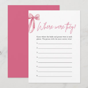 Blush Pink Bow Where Were They Bridal Shower Game Invitation