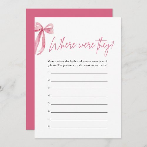 Blush Pink Bow Where Were They Bridal Shower Game Invitation