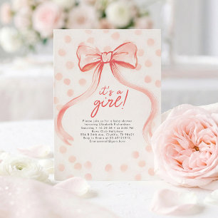 Blush Pink Bow Whimsical Minimalist Baby Shower Invitation