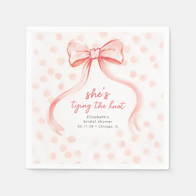 Blush Pink Bow Whimsical Minimalist Bridal Shower Napkins (Front)