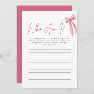 Blush Pink Bow Who Am I Bridal Shower Game Card