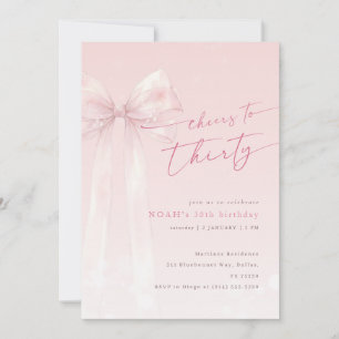 Blush Pink Bow Winter Cheers to Thirty Birthday Invitation