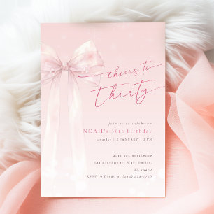 Blush Pink Bow Winter Cheers to Thirty Birthday Invitation