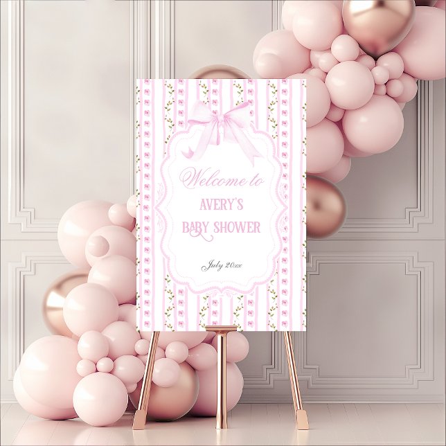 Blush Pink Bows Floral Elegant Girl Baby Shower  Foam Board (Creator Uploaded)