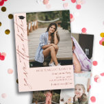 Blush Pink & Brass Calligraphy Graduation Save The Date<br><div class="desc">Double sided blush pink graduation save the date card with a photo of the graduate and save the date written in a brass colored signature script with a little black graduation cap at the top. Add three more photos to the back in a simple collage. Graduation save the date template...</div>