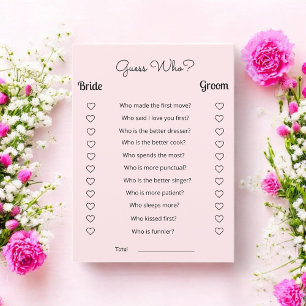 Blush Pink Bridal Shower Guess Who Game Program