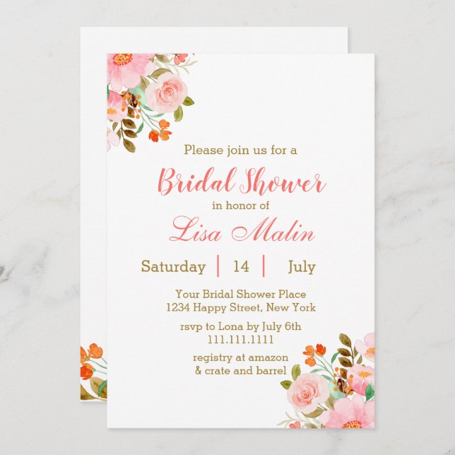 Blush Pink Bridal Shower Invitation (Front/Back)