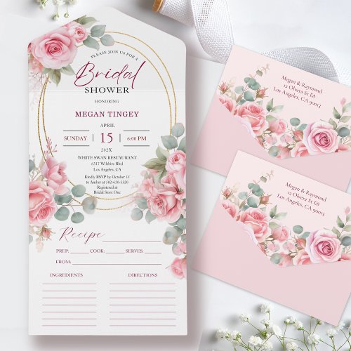 Blush Pink Bridal Shower Rose Gold Recipe All In One Invitation