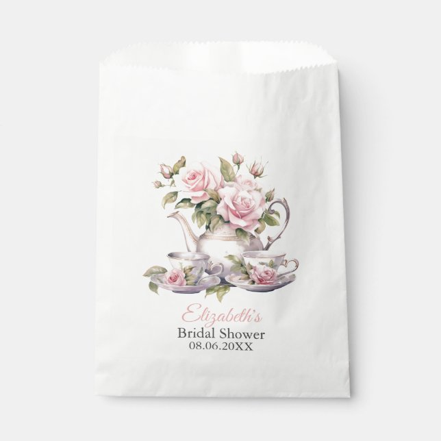 Blush Pink Bridal Shower Tea Party Favor Bag (Front)