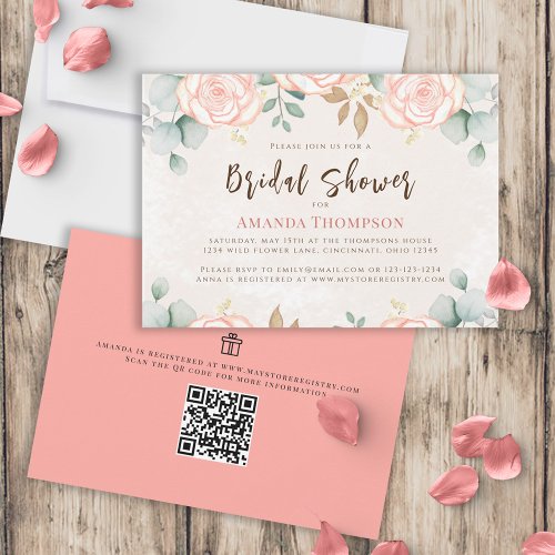 Blush Pink Bridal Shower Watercolor Flowers Invitation