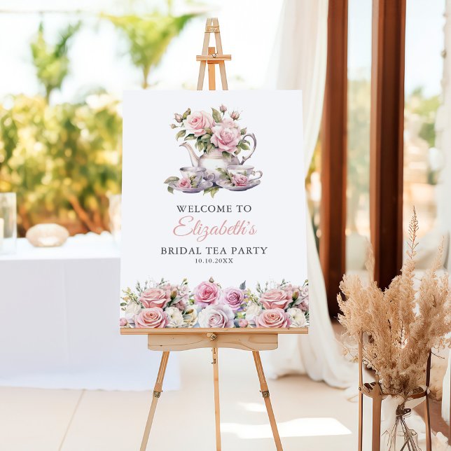 Blush Pink Bridal Shower Welcome Sign Tea Party (Blush Pink Roses Bridal Shower Tea Party Welcome Foam Board)