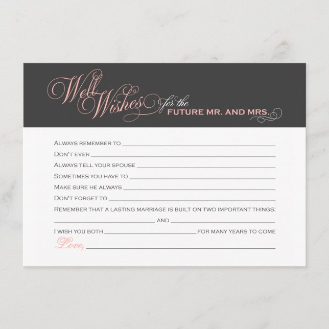 Blush Pink Bridal Shower Well Wishes Advice Card (Front)