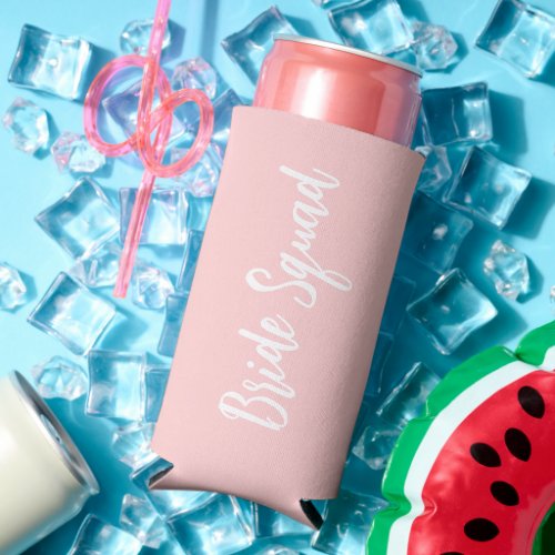 Blush Pink Bride Squad Bachelorette Party Seltzer Can Cooler